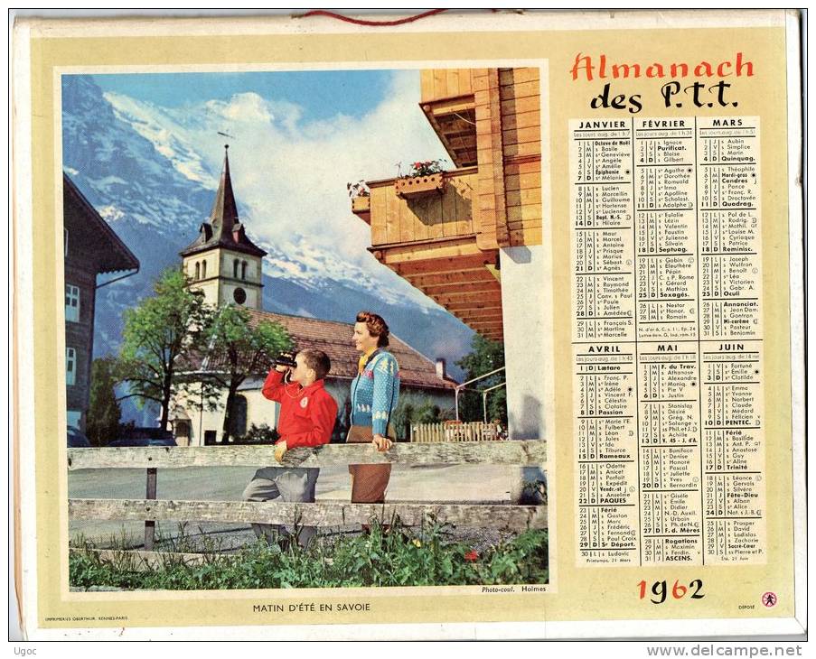 -  CALENDRIER Image Recto-Verso 1962 - Chemin Fleuri à COMBLOUX Et Matin D'été En Savoie - Groot Formaat: 1961-70