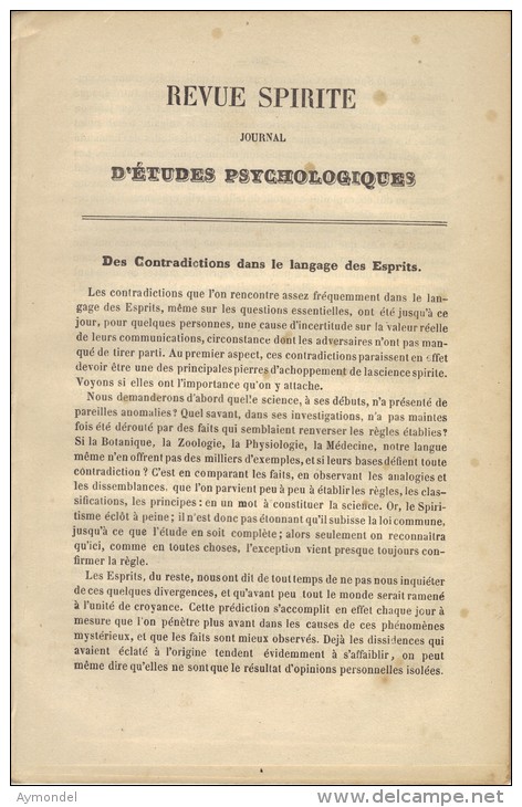 Revue Spirite Août 1858 1ère Année Rarissime - Riviste - Ante 1900