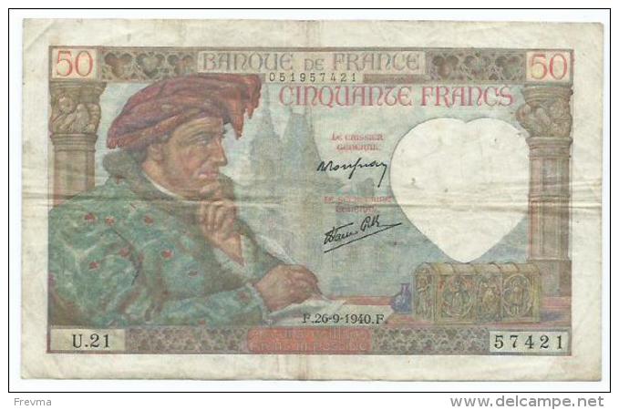 Billet 50 Francs J. Coeur F.26.9.1940F - 50 F 1940-1942 ''Jacques Coeur''