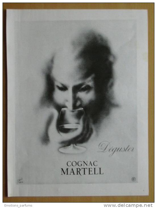 Pub Papier 1949 Boisson Alcool Cognac MARTELL Digestif Dessin Visage René Ravo Deguster Tentation Satan Diable - Publicités