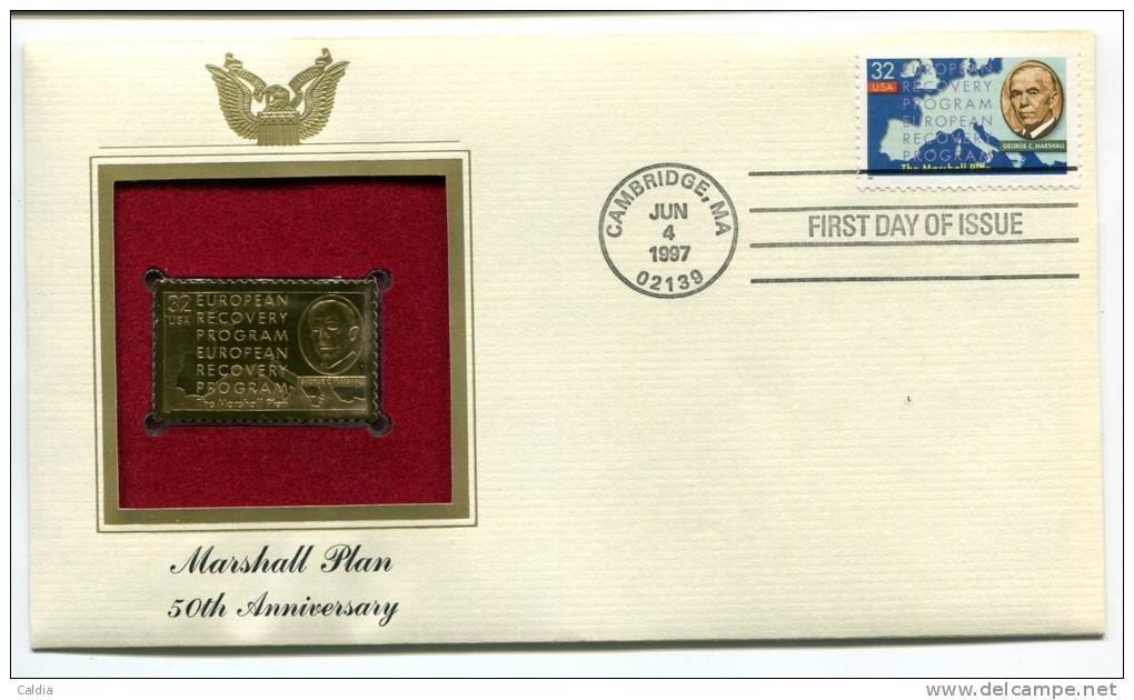 C First Day Of Issue "" Marshall Plan , 50th Anniversary """ Gold Stamp Replica 1997 FDC/bu/UNC - Sonstige & Ohne Zuordnung