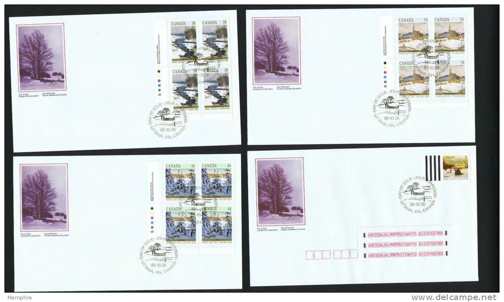 1989  Christmas Issue  Winter Landscapes   Sc 1256-9  Plate Blocks Of 4 And Single From Booklet - 1981-1990