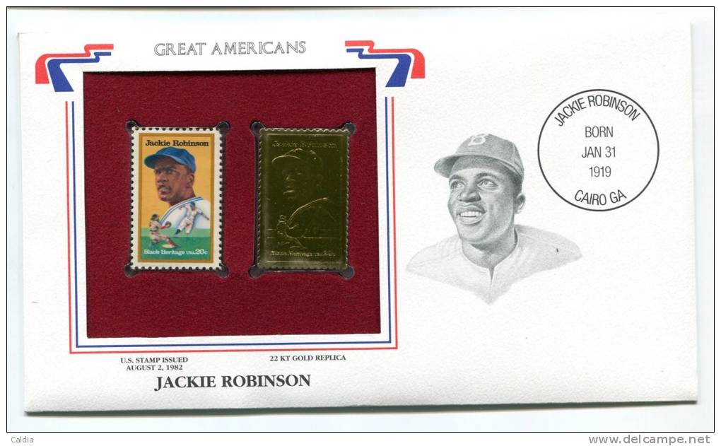 C Great Americans "" Jackie Robinson """ Gold Stamp Replica 1982 FDC/bu/UNC - Autres & Non Classés