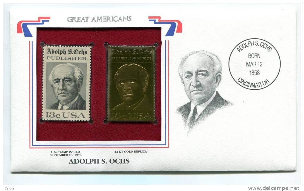 C Great Americans "" Adolph S. Ochs """ Gold Stamp Replica 1976 FDC/bu/UNC - Otros & Sin Clasificación