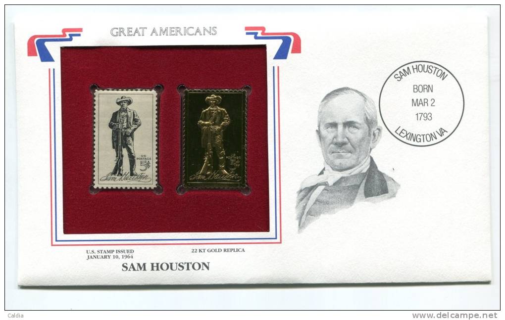 C Great Americans "" Sam Houston """ Gold Stamp Replica 1964 FDC/bu/UNC - Andere & Zonder Classificatie