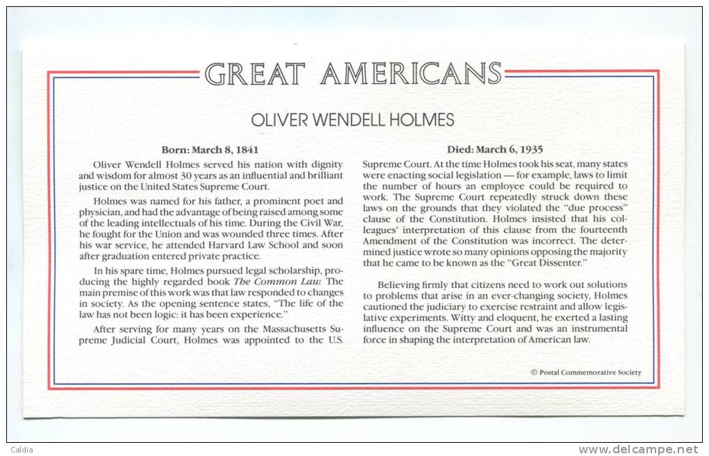 C Great Americans "" Oliver Wendell Holmes """ Gold Stamp Replica 1968 FDC/bu/UNC - Altri & Non Classificati