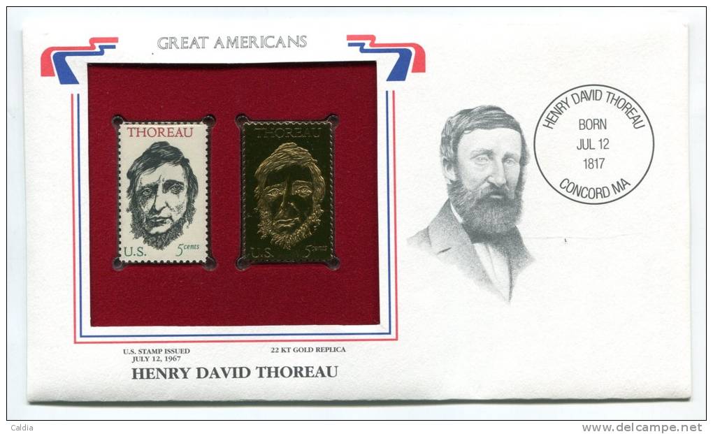 C Great Americans "" Henry David Thoreau """ Gold Stamp Replica 1967 FDC/bu/UNC - Otros & Sin Clasificación