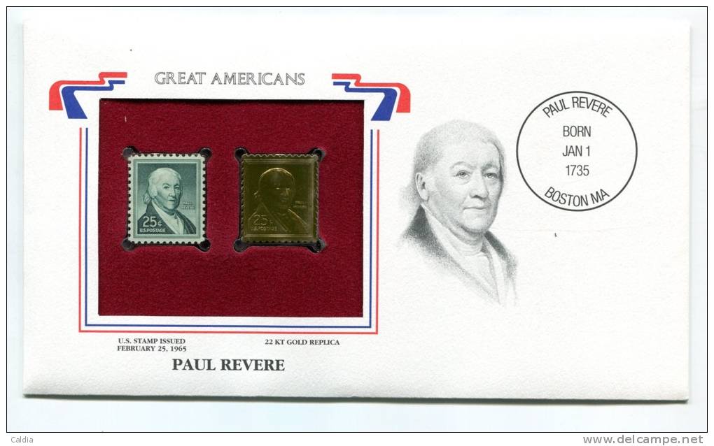 C Great Americans "" Paul Revere """ Gold Stamp Replica 1965 FDC/bu/UNC - Otros & Sin Clasificación