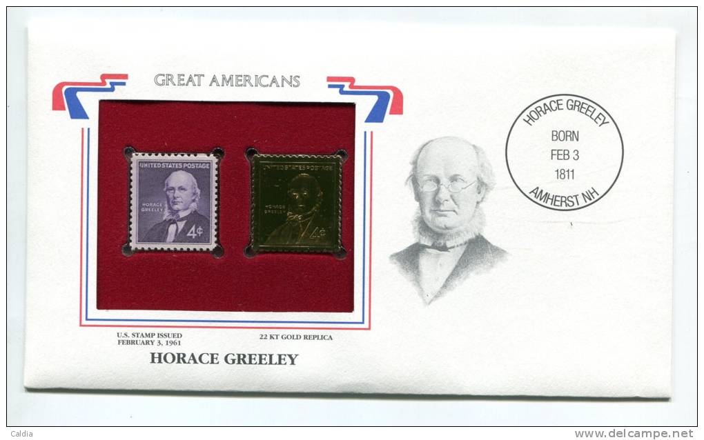 C Great Americans "" Horace Greeley """ Gold Stamp Replica 1961 FDC/bu/UNC - Andere & Zonder Classificatie