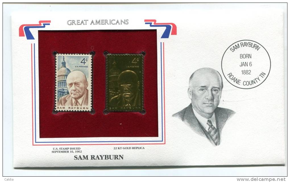 C Great Americans "" Sam Rayburn """ Gold Stamp Replica 1962 FDC/bu/UNC - Otros & Sin Clasificación