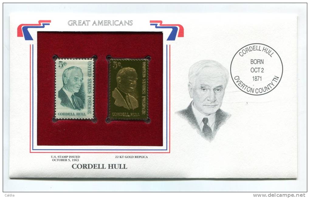 C Great Americans "" Cordell Hull """ Gold Stamp Replica 1963 FDC/bu/UNC - Otros & Sin Clasificación