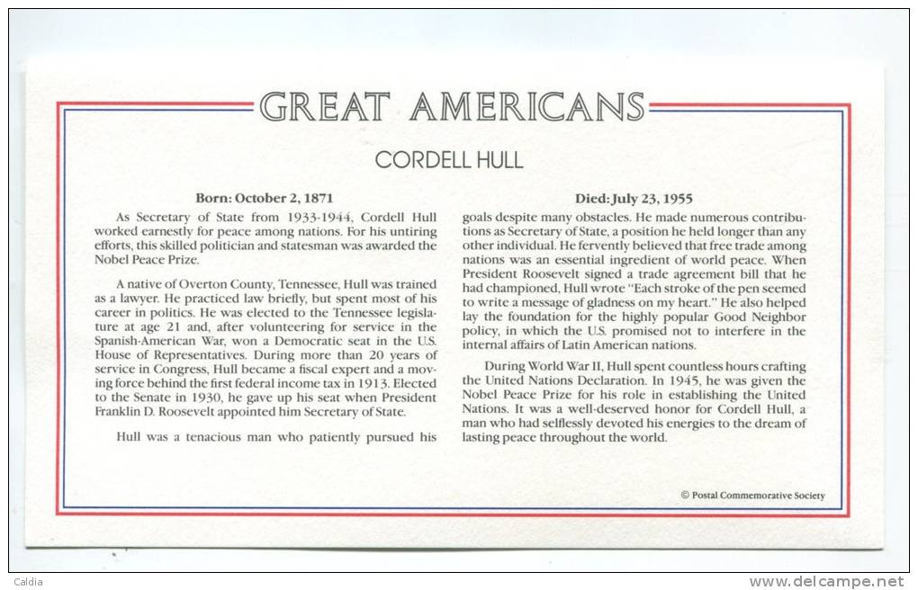 C Great Americans "" Cordell Hull """ Gold Stamp Replica 1963 FDC/bu/UNC - Other & Unclassified