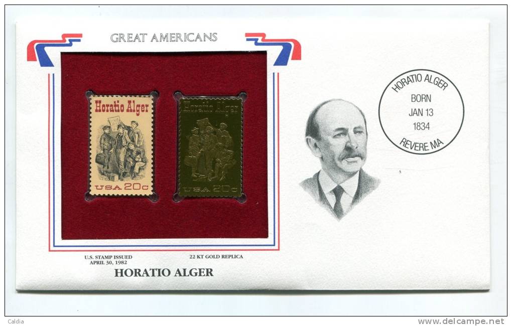 C Great Americans "" Horatio Alger """ Gold Stamp Replica 1982 FDC/bu/UNC - Sonstige & Ohne Zuordnung