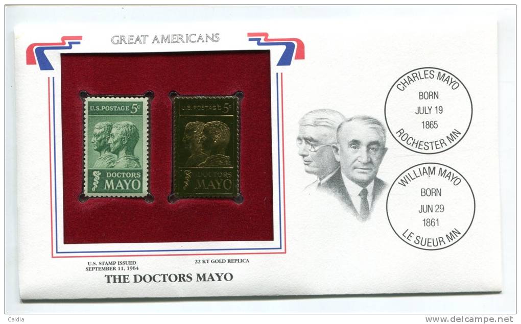 C Great Americans "" The Doctors Mayo """ Gold Stamp Replica 1964 FDC/bu/UNC - Autres & Non Classés