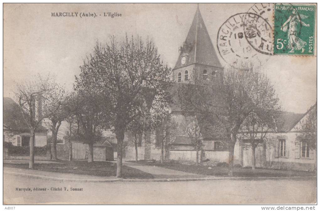 MARCILLY (Aube) - CPA - L' Eglise - Postée En 1919 - Au Dos Taxe 20 Centimes à Percevoir - Marcilly