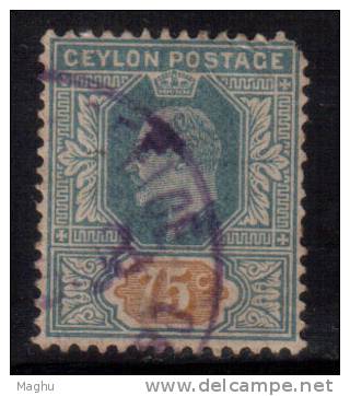 Ceylon Used  1903, Multi Crown CA, 75c Edward - Ceylon (...-1947)