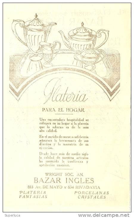 I-ARGENTINA-FATTURA BAZAR INGLES PLATERIA-1934 - Altri & Non Classificati