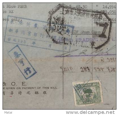 CHINA CHINE 1951.8.20 REVENUE STAMP DOCUMENT MIXED USE! - Unused Stamps