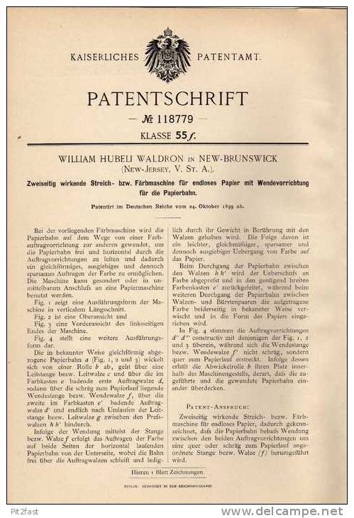 Original Patentschrift - W. Waldron In New Brunswick , 1899 , Streich- Und Färbemaschine , Maler , Malerei !!! - Máquinas