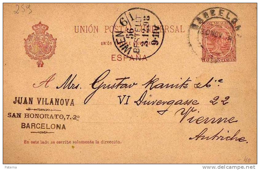 3546  Entero Postal Barcelona 1898, 10 Cts Pelon  Alfonso Xlll , Entier Postal - 1850-1931
