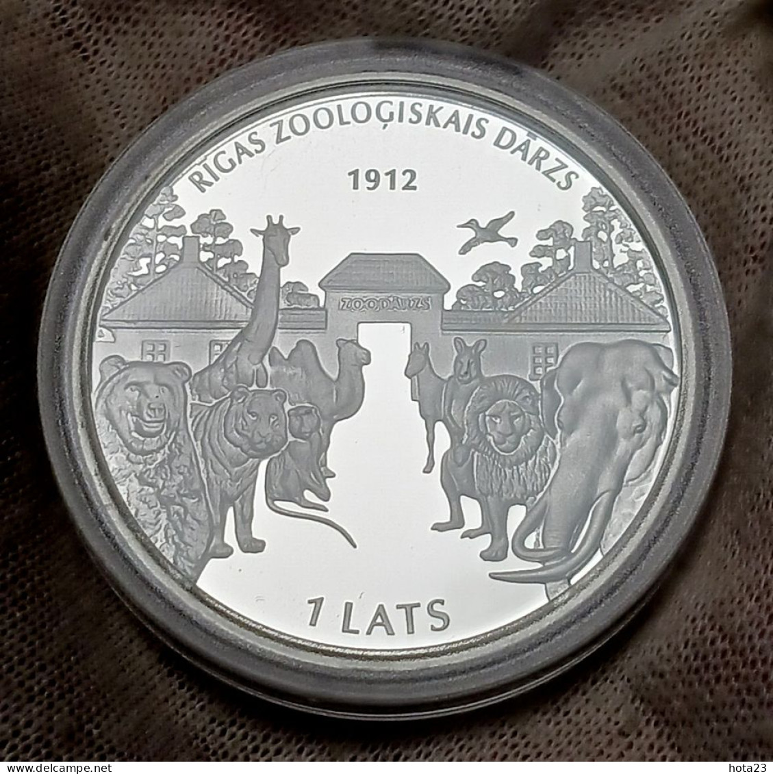 (!) LATVIA Riga   ZOO 2012 Silver 1 Lats Lion;,elephant;; Bear ; Crocodile ; Bird UNC - Proof - Letonia