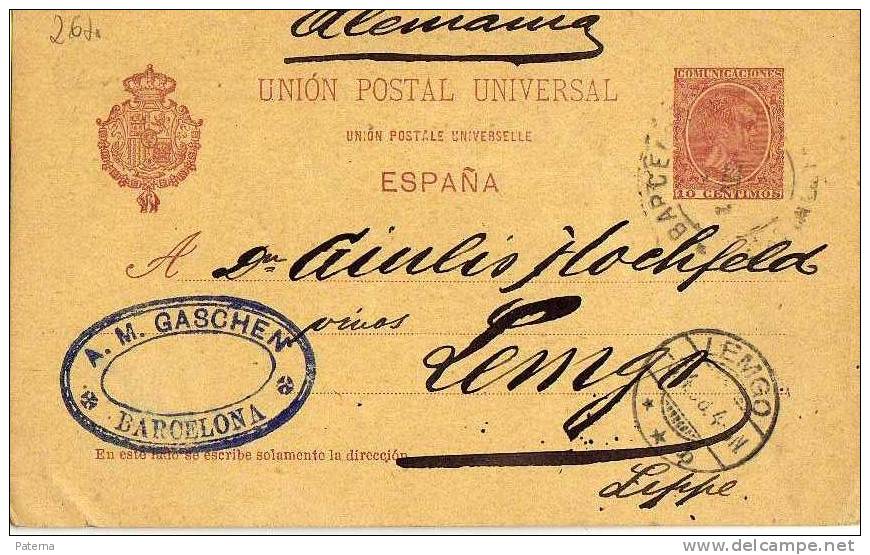 3546   Entero Postal Barcelona 1898 , Pelon 10 Cts, Alfonso Xlll, Entier Postal - 1850-1931