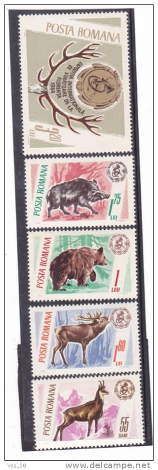 HUNTING,BEARS,DEER,1965,Yv .#  2175-79,MNH,MINT ROMANIA. - Neufs