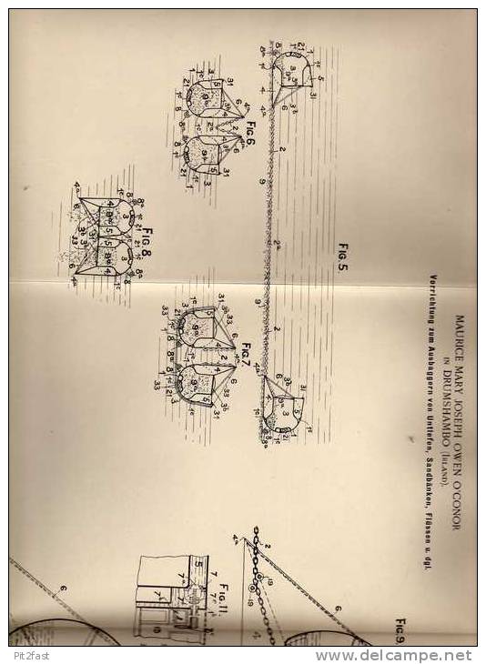 Original Patentschrift - M. O`Conor In Drumshanbo ,1898 , Excavators For Rivers, Sand Bars, Shoals, Harbor , Irland !!! - Tools