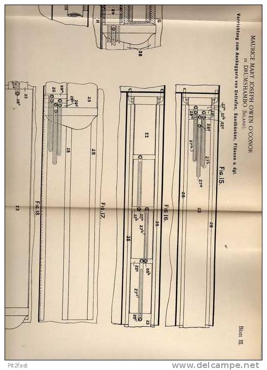 Original Patentschrift - M. O`Conor in Drumshanbo ,1898 , Excavators for rivers, sand bars, shoals, harbor , Irland !!!