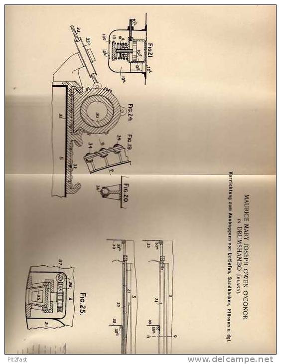 Original Patentschrift - M. O`Conor in Drumshanbo ,1898 , Excavators for rivers, sand bars, shoals, harbor , Irland !!!