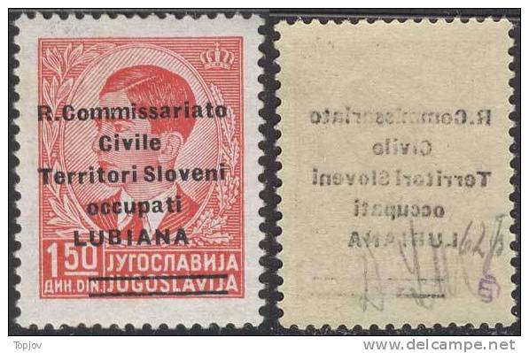 SLOVENIA - LUBIANA - R. COMMISSARIO - SOPRASTAMPA DECALCA 1,50 D MHN**-CERTIFICATO J.BAR - 1941 - Lubiana