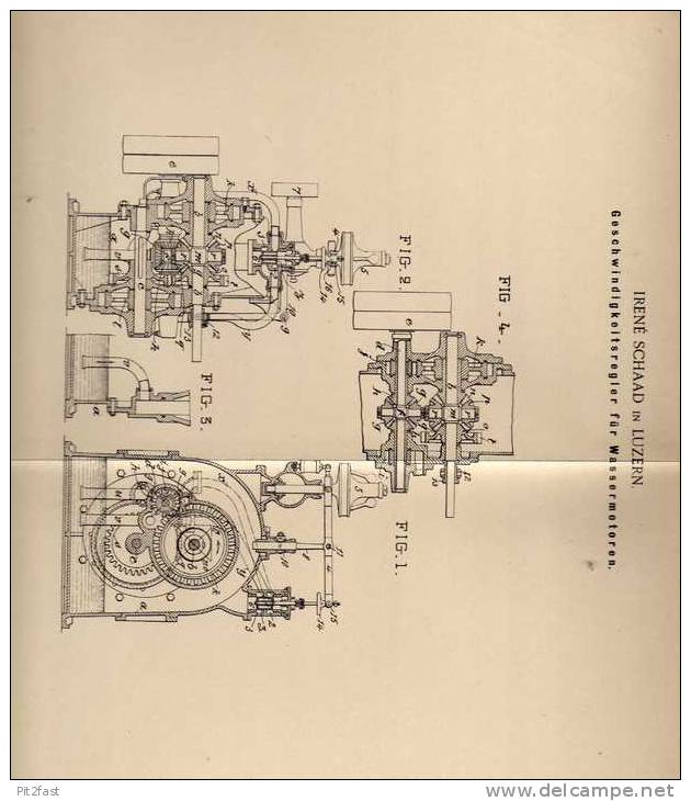 Original Patentschrift - I. Schaad In Luzern , 1900 , Wassermotor , Geschwindigkeitsregler !!! - Machines