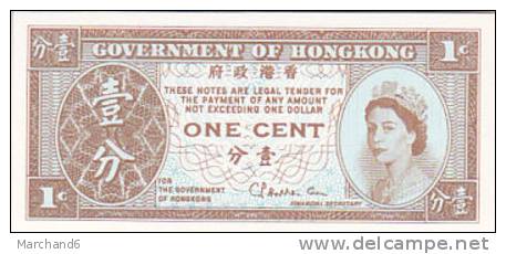 BILLET CHINE CHINA GOVERNMENT OF HONG KONG ELIZABETH UNIFACE 1 CENT ONE CENT1961 - Hong Kong