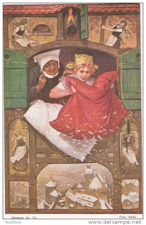 Paul Hey Märchen Karte Nr 13 Color 1915 Frau Holle Gold Und Pech Marie Gockel Gebrüder Grimm - Märchen, Sagen & Legenden