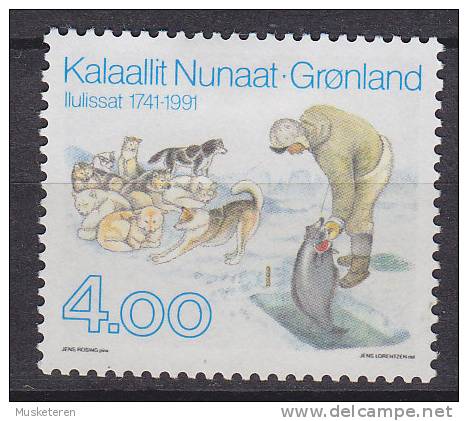 Greenland 1991 Mi. 219      4.00 Kr Ilulissat (Jakobshavn) 250 Jahre Heilbuttfischer Am Eisfjord Hunde Dogs Chiens MH* - Ungebraucht