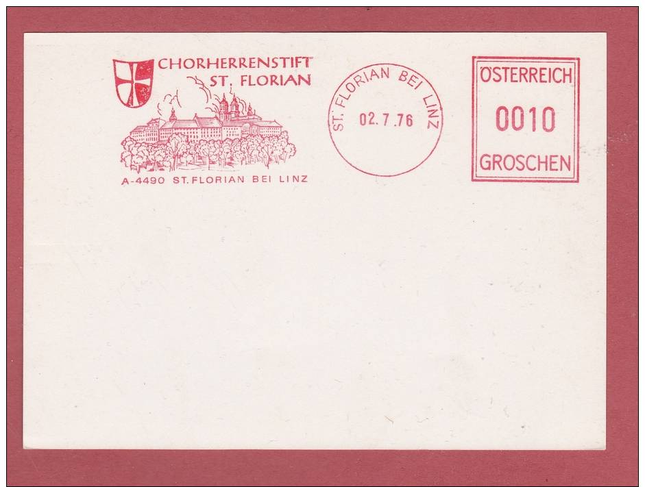 EMA Illustrée  CHORHERRENSTIFT ST. FLORIAN  BEI LINZ  1976 Sur Fragment - Franking Machines (EMA)