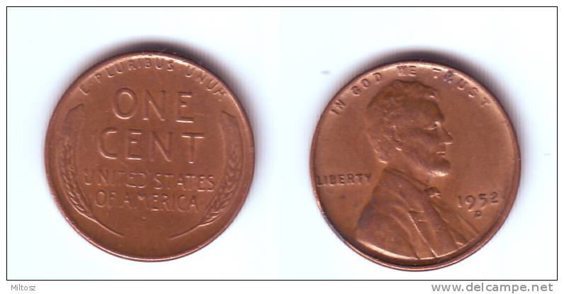 U.S.A. 1 Cent 1952 D - 1909-1958: Lincoln, Wheat Ears Reverse