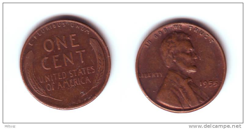 U.S.A. 1 Cent 1955 - 1909-1958: Lincoln, Wheat Ears Reverse
