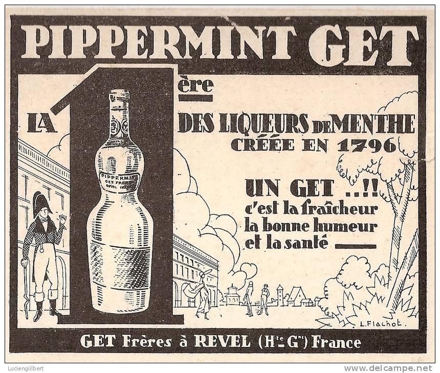 PUBLICITE ALCOOLS 1926 LIQUEUR PIPPERMINT / GET - BELLE GRAVURE - Alcools