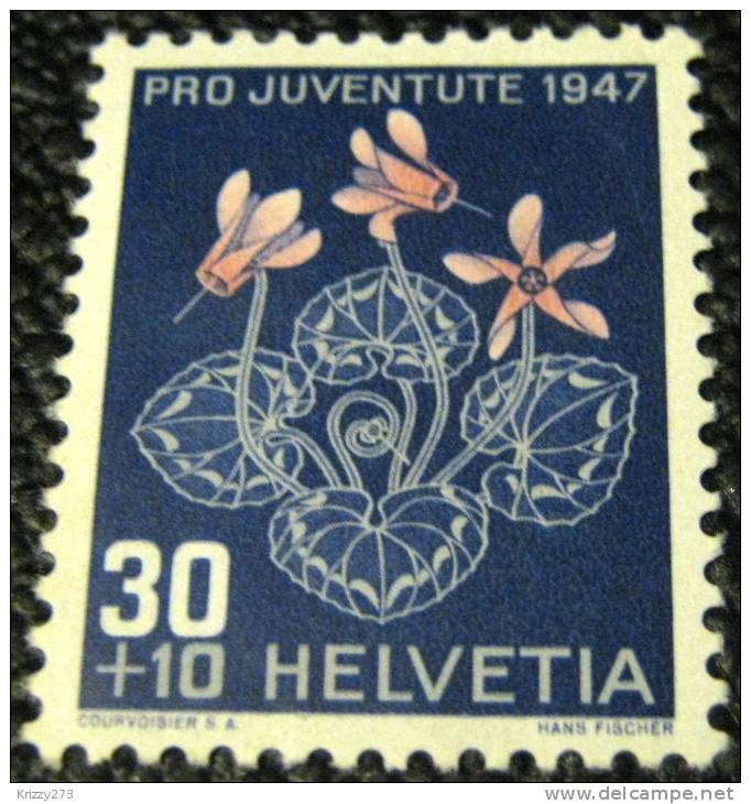 Switzerland 1947 Childrens Fund Flower Alpine Cyclamen 30c + 10c - Mint - Unused Stamps