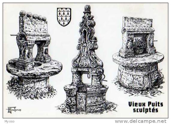 56 Environs De BAUD VANNES MELRAND Anciens Puits Sculptes, Illlustrateur Houleron - Baud