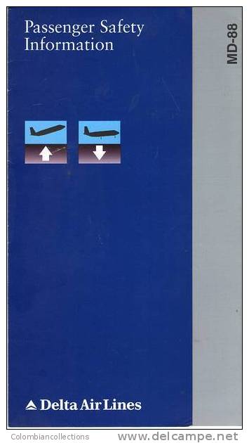 Lote TSA38, USA, Delta Airlines, MD-88, Tarjeta De Seguridad, Safety Card - Safety Cards