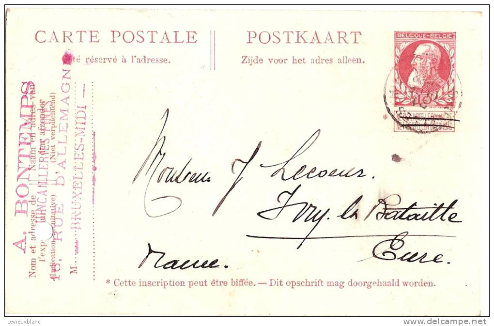 Carte Postale Sans Illustration/Belgique/BRU XELLES/Bontemps/1909                           TIMB7 - Zonder Classificatie