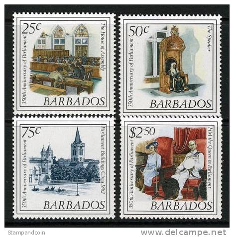 Barbados #743-46 Mint Never Hinged 350th Anniversary Parliament Set From 1989 - Barbados (1966-...)