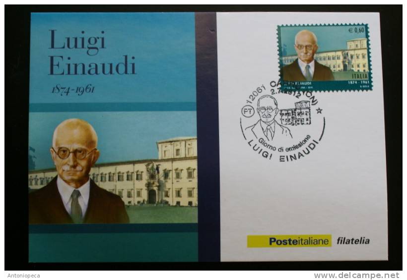 ITALY 2012 PRESIDENTE EINAUDI , THE PHILATELIC FDC  POSTCARD , LIMITED EDITION - Maximum Cards