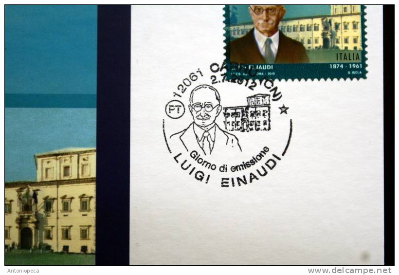 ITALY 2012 PRESIDENTE EINAUDI , THE PHILATELIC FDC  POSTCARD , LIMITED EDITION - Maximumkaarten