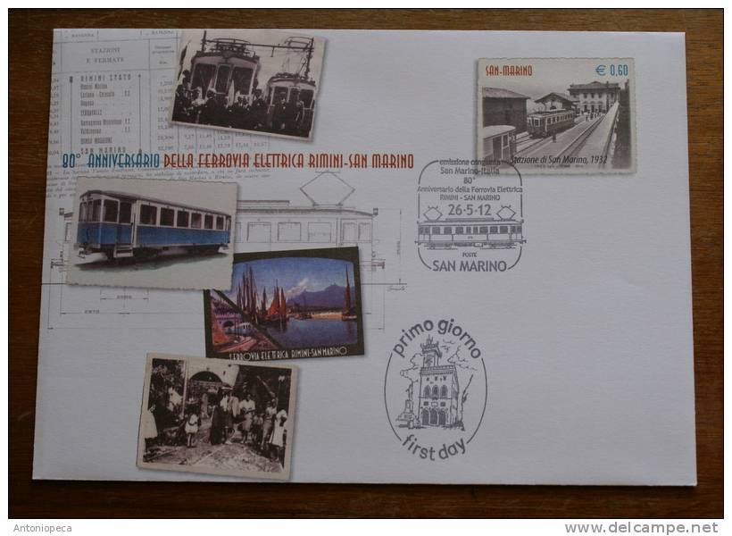 SAN MARINO  2012 - FDC  OFFICIAL STATIONARY COVER ISSUED MAY 26 2012-RAILWAY RIMINI-SAN MARINO - Interi Postali