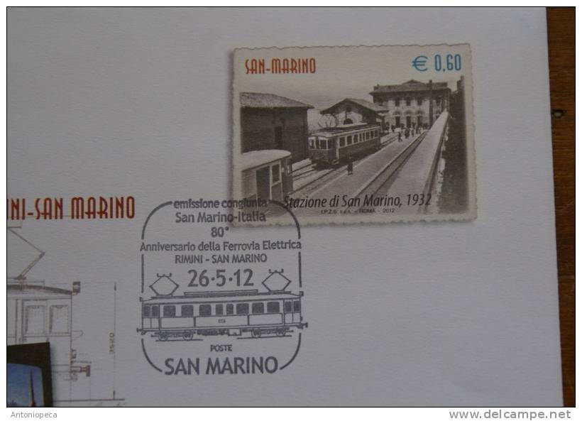 SAN MARINO  2012 - FDC  OFFICIAL STATIONARY COVER ISSUED MAY 26 2012-RAILWAY RIMINI-SAN MARINO - Interi Postali