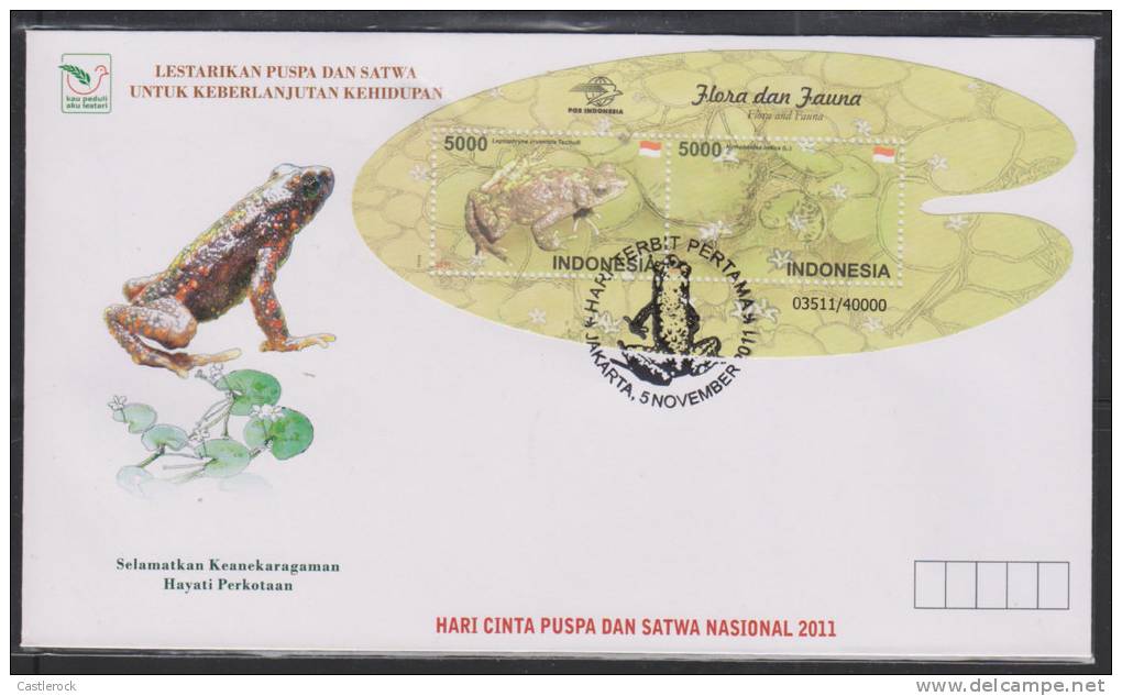 M)INDONESIA 2011,FLORA AND FAUNA/FROGS AND FLOWERS,FDC(2).- - Kikkers