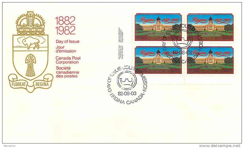 1982    Regina SK Centenary   Sc 967  Plate Block   Of 4 - 1981-1990